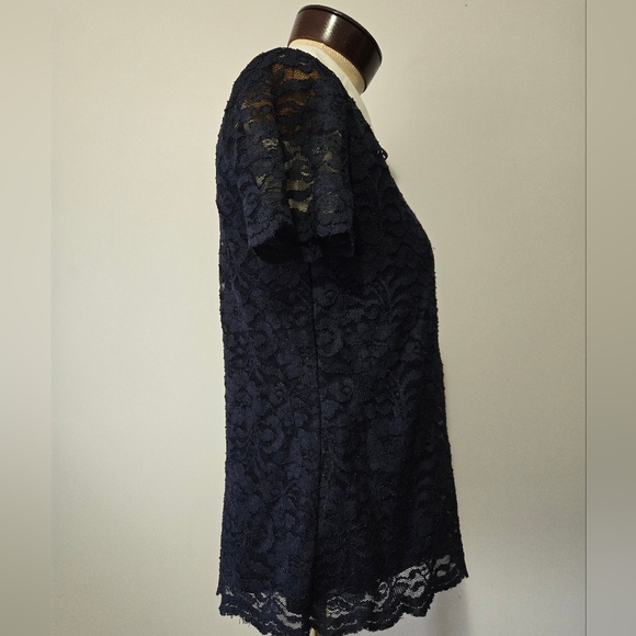 Karl Lagerfeld Navy Lace Top with White Collar. Size Small - Picture 3 of 12